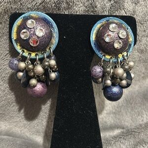 Vintage IKARAMI Denim Hues & Crystals Earrings-Boutique